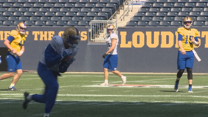 Winnipeg Blue Bombers receiver Rashaun Simonise makes the catch during day one of rookie camp.