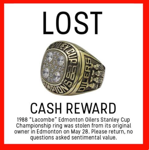 Former Edmonton Oilers player’s Stanley Cup ring stolen in Spruce Grove - image