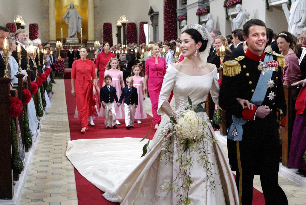 Crown Prince Frederik of Denmark weds Crown Princess Mary Donaldson of Australia in 2004.
