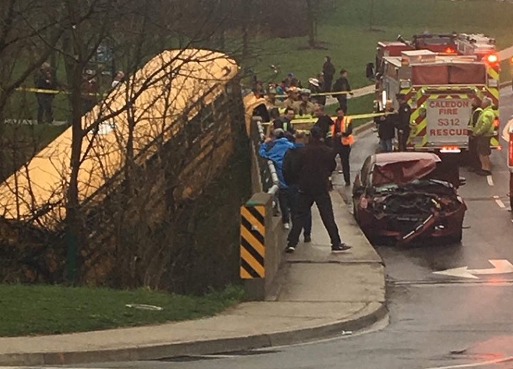 A school bus collided with another vehicle in Bolton on May 4, 2018.