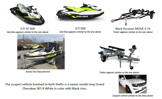 Barrie police are investigating after three Sea-Doos were reported stolen.