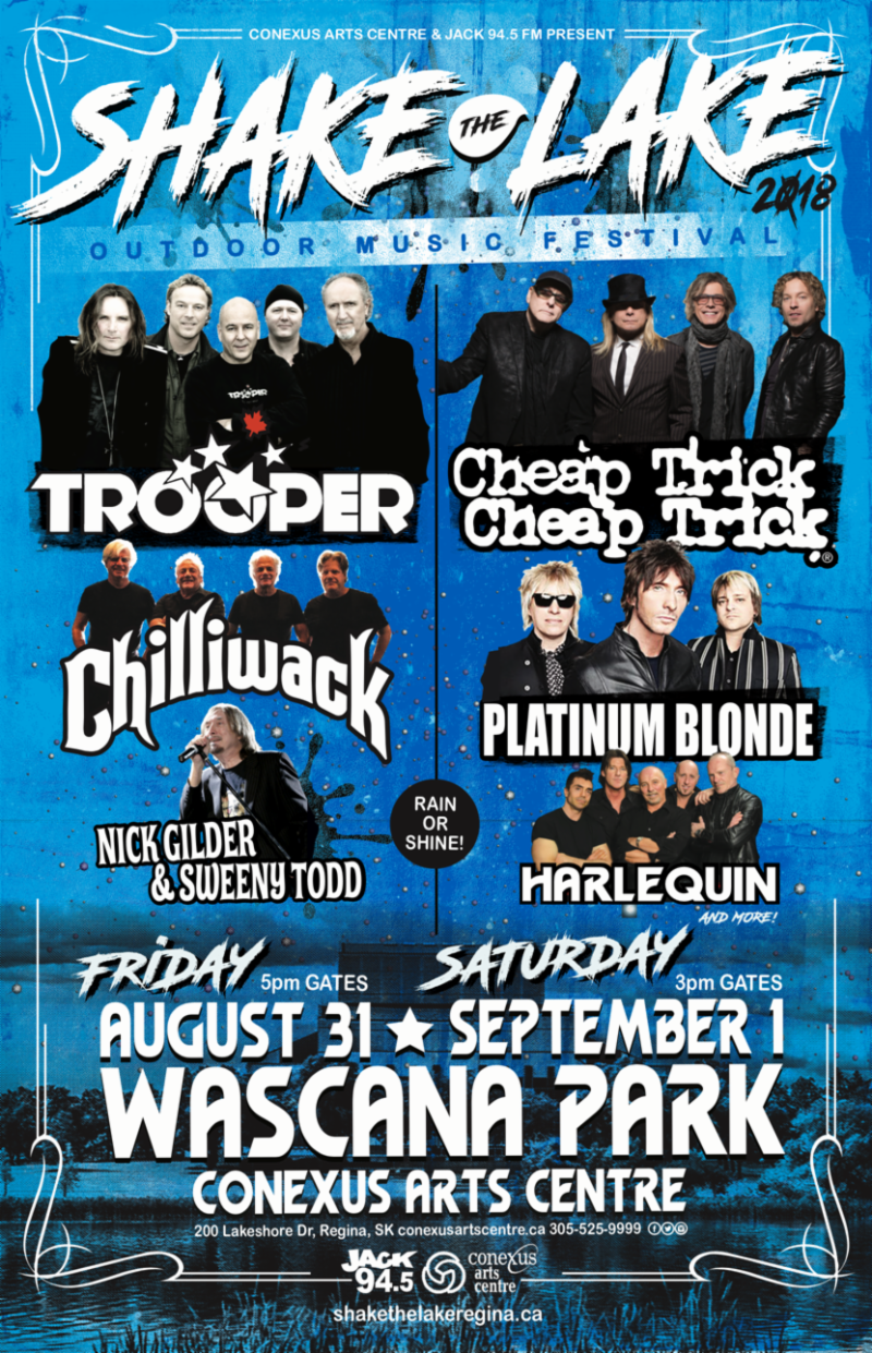 The lineup of the rock bands set to perform at the 2018 Shake the Lake Outdoor Music Festival at Wascana Park.