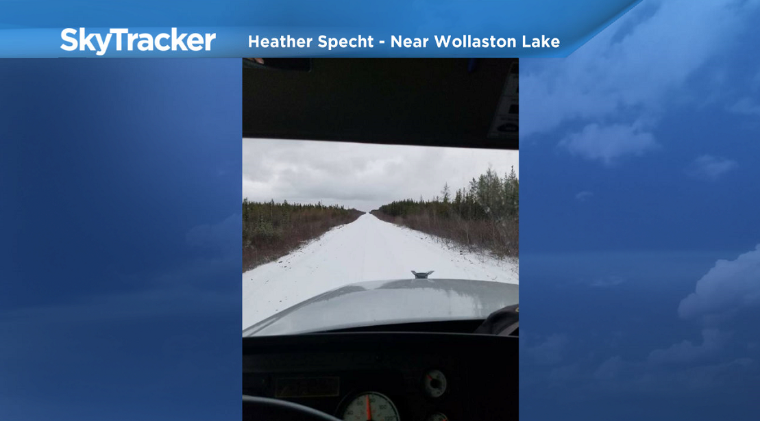 Snow fell in the Wollaston Lake area on Tuesday, May 15, 2018.