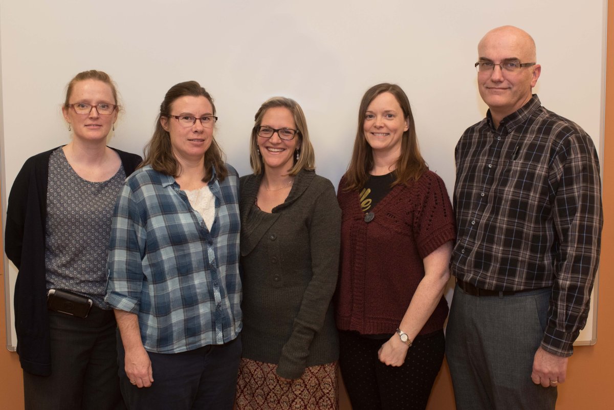 The South Okanagan Maternity Centre at Penticton Regional Hospital has shifted to a team-based practice, which is led by 4 family physicians and one midwife (From left): Dr. Lisa Friesen, Dr. Catherine Botting, Susie Lobb (midwife), Dr. Jennifer Begin and Dr. Marius Snyman.