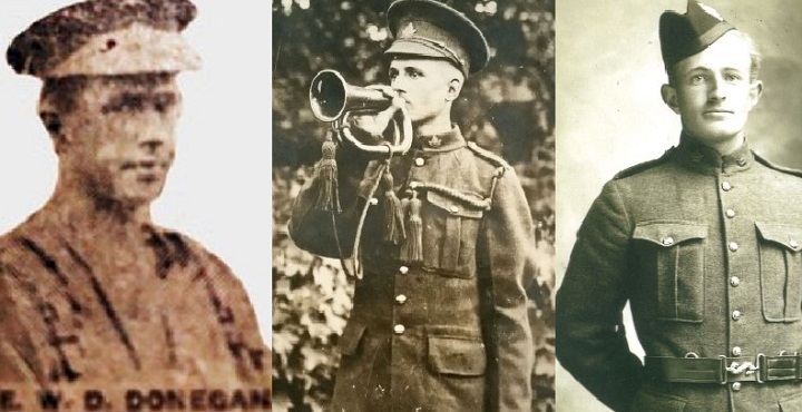 Private William Del Donegan (left), Private Henry Edmonds Priddle (centre) and Sergeant Archibald Wilson (right).