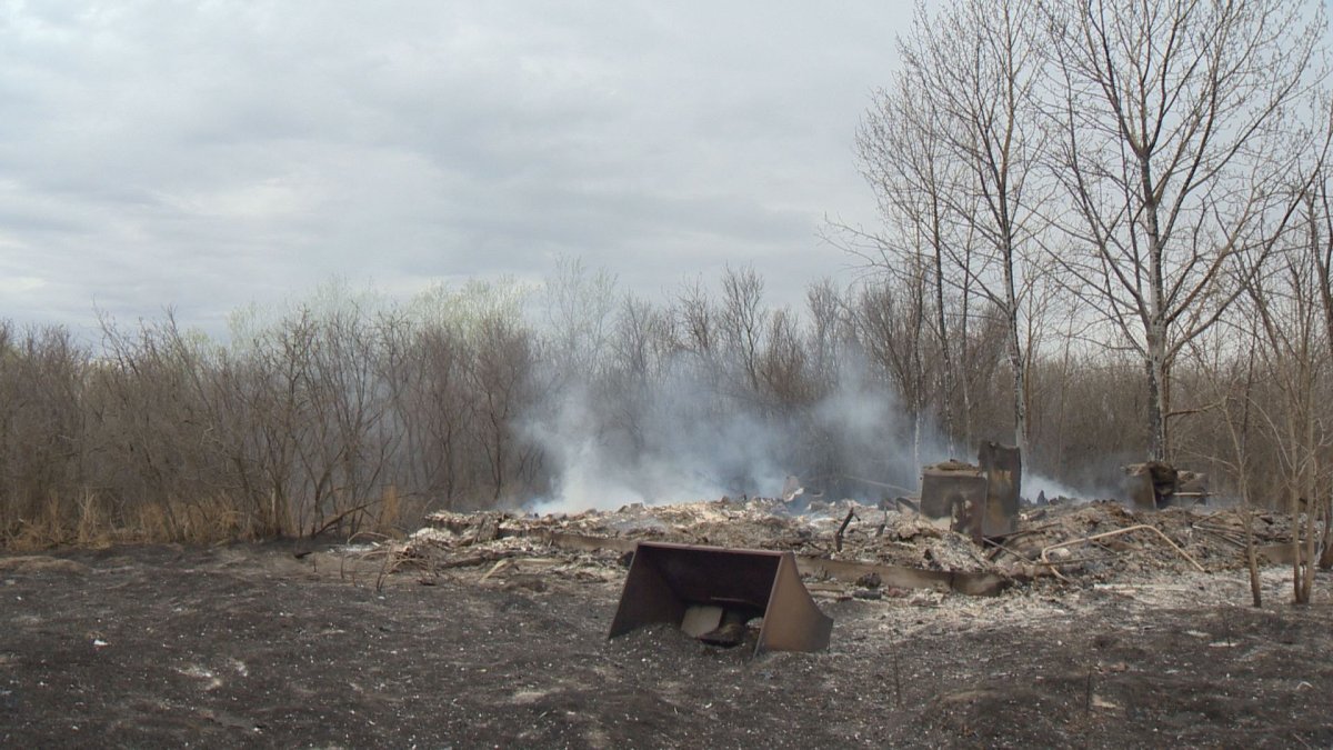 A burned-out house on Standing Buffalo Dakota First Nation.