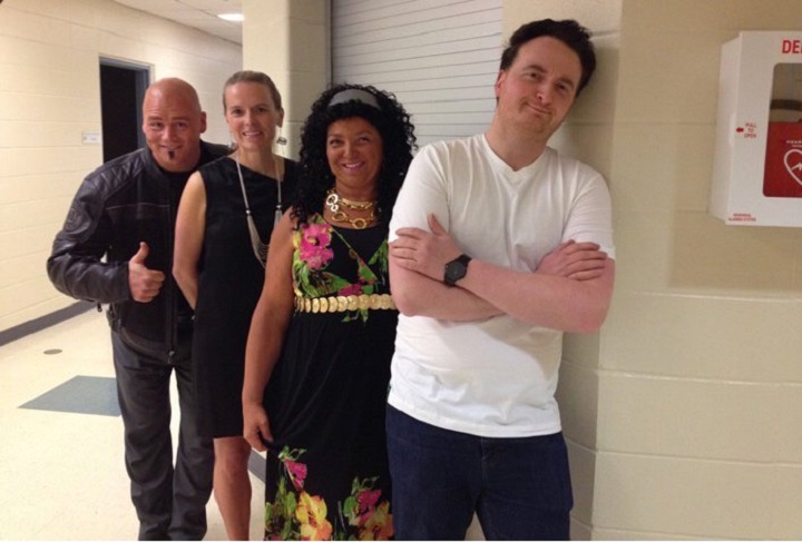 Four teachers from the Strathcona Christian Academy dressed up as Howie Mandel, Heidi Klum, Mel B and Simon Cowell to judge a talent competition, according to a tweet from the school's Twitter account.