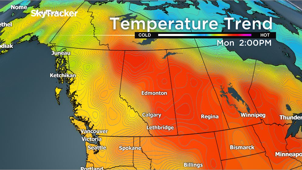 The RPM forecast model predicts temperatures will rise into the mid-twenties on holiday Monday