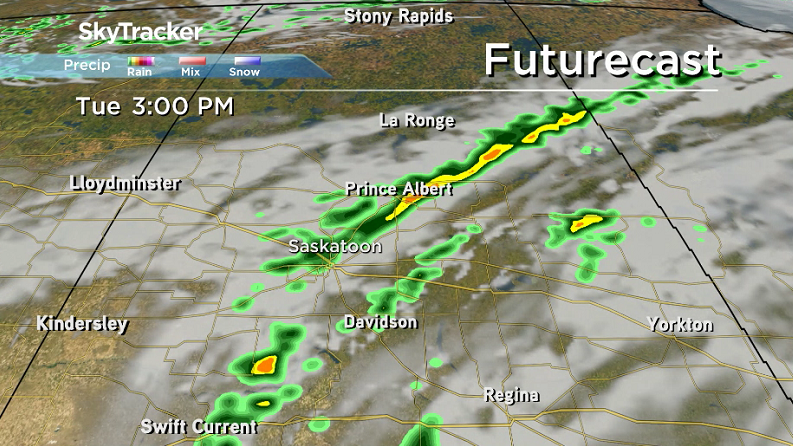 There is a chance of thunderstorms on Tuesday as a cold front passes through.