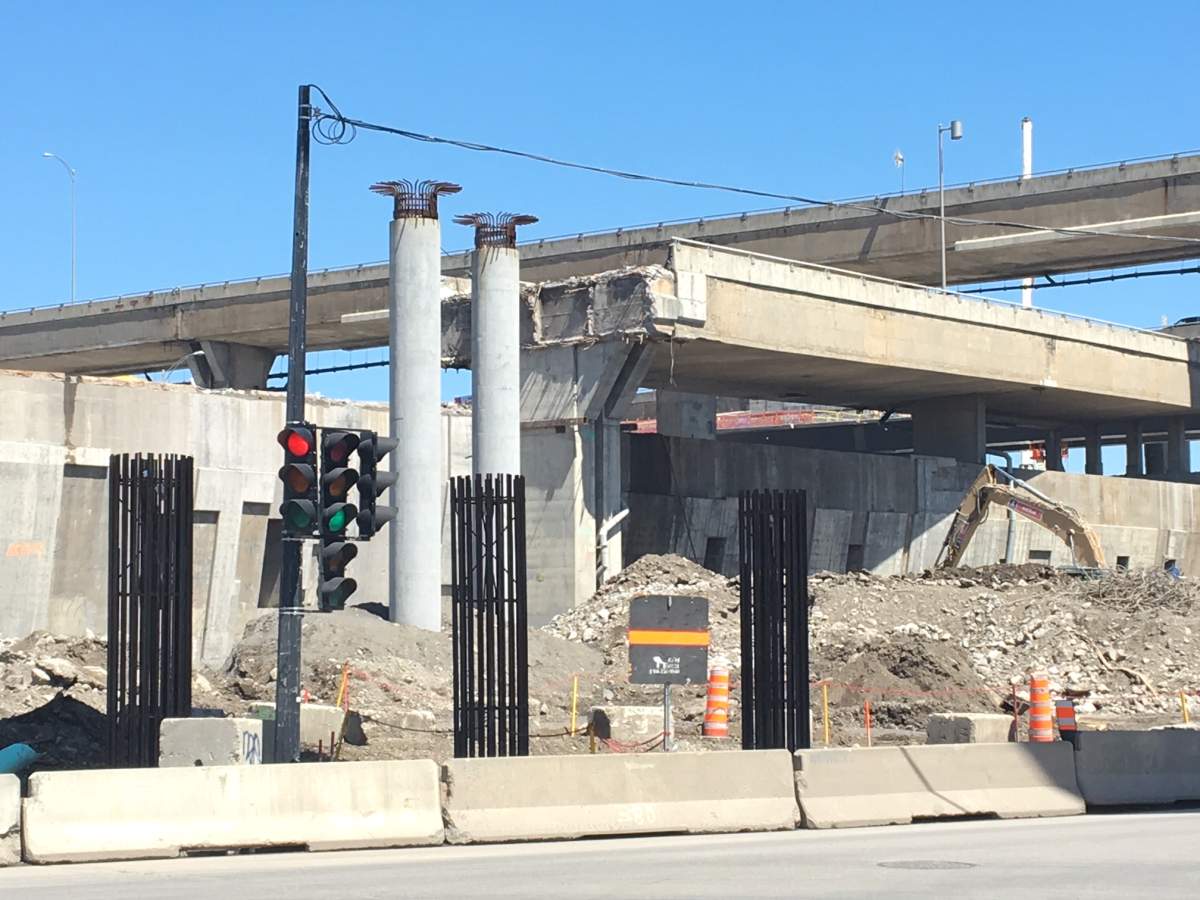 A piece of concrete fell from the Turcot Interchange Tues., May 29, 2018.