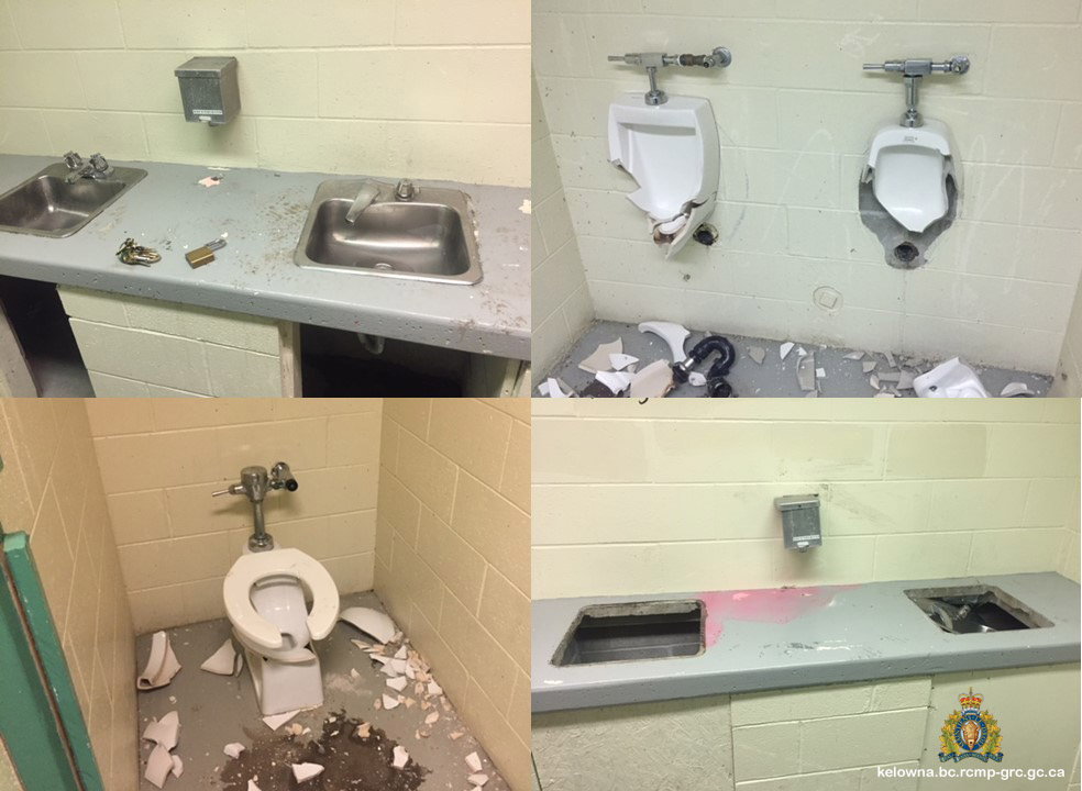 Police photographs show the vandalism done to a Rutland public washroom this week. 
