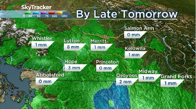 This graphic shows temperatures expected across B.C. on May 19, 2018.