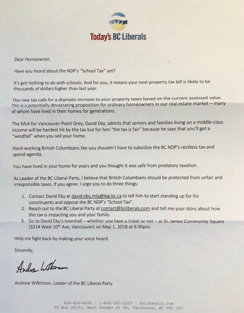 A copy of the letter sent by the B.C. Liberals.