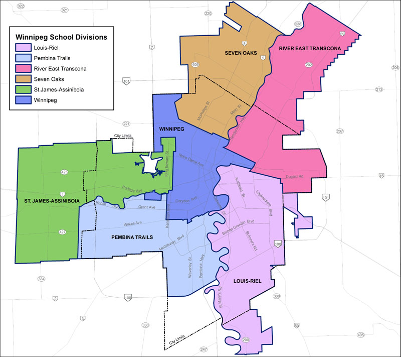 Map of Winnipeg's six school divisions.