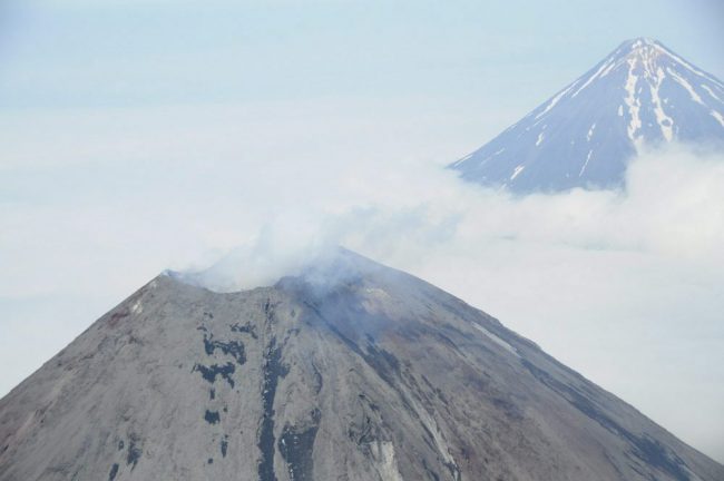 This Aug. 8, 2011 aerial photo shows the Cleveland Volcano in the early stages of an eruption. 


