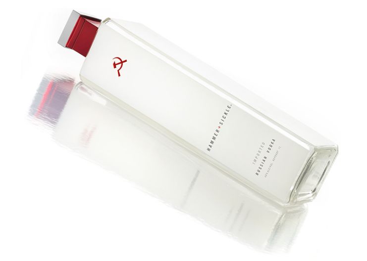 A photo of a bottle of Hammer + Sickle vodka. 