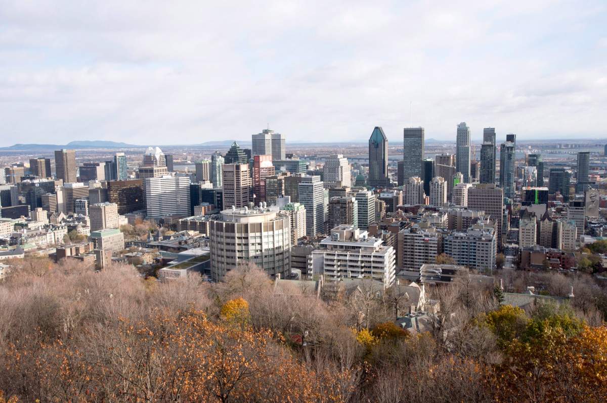 The Montreal skyline as seen from Mount Royal Friday, Nov. 10, 2017, in Montreal.