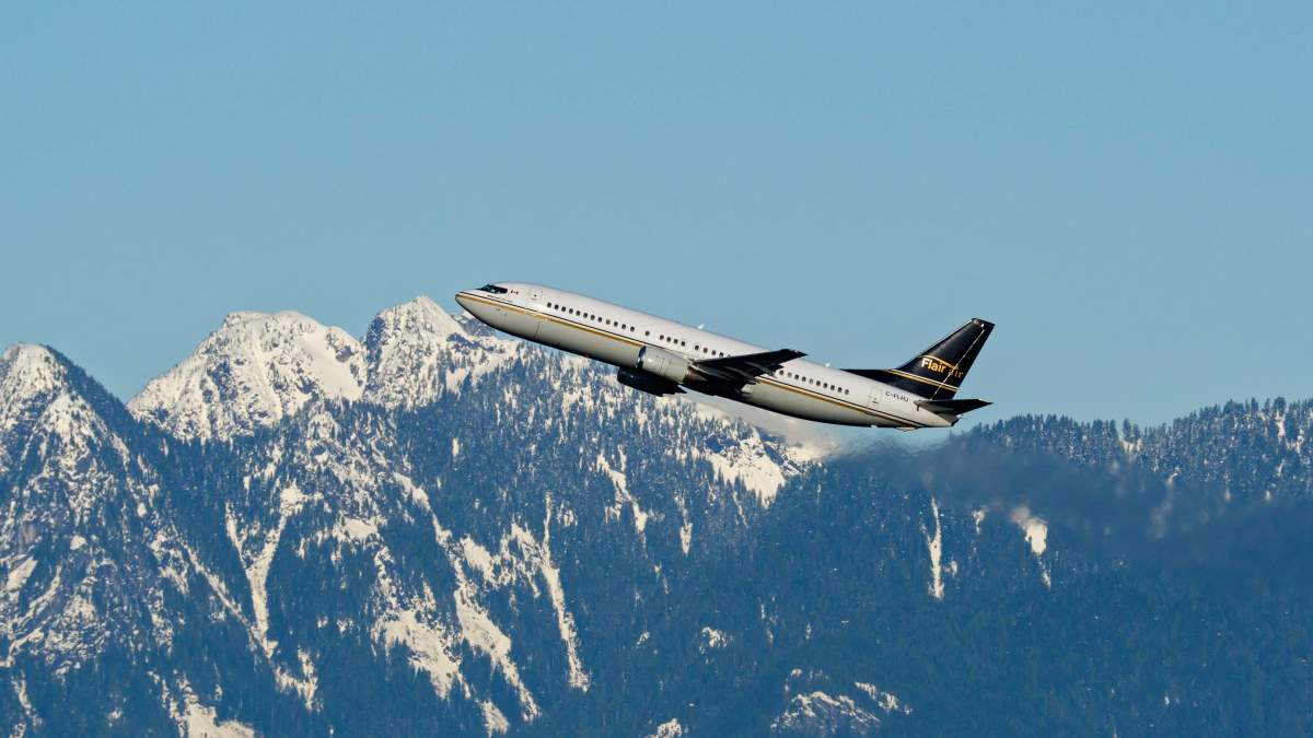 A file photo of a Flair Airlines plane.