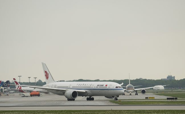An Air China jet taxis on the runway at Pierre Elliott Trudeau airport in Montreal, May 28, 2018. 