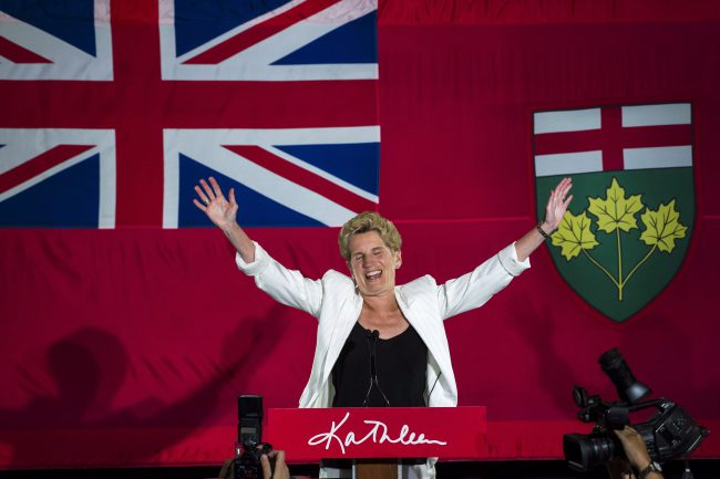 Former Ontario premier Kathleen Wynne celebrates her political career after announcing to supporters that she is stepping away from her Liberal seat during her election night party at York Mills Gallery on Thursday, June 7, 2018.