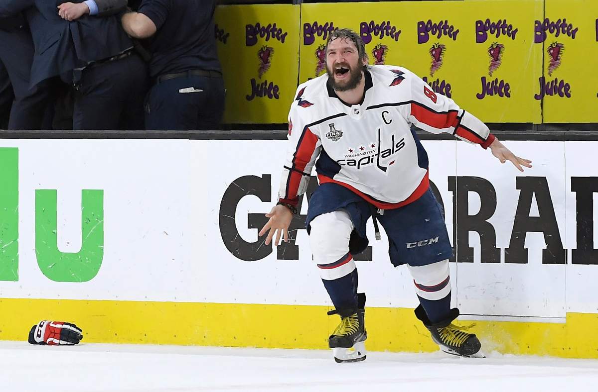 Washington Capitals left wing Alex Ovechkin, of Russia, celebrates as the Capitals defeated the Vegas Golden Knights in Game 5 of the NHL hockey Stanley Cup Finals to win the Stanley Cup Thursday, June 7, 2018, in Las Vegas