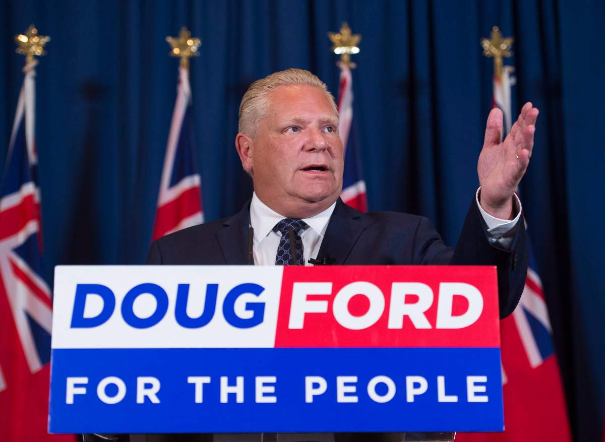 Ontario premier-elect Doug Ford speaks to the media after winning the Ontario provincial election in Toronto, on Friday, June 8, 2018.