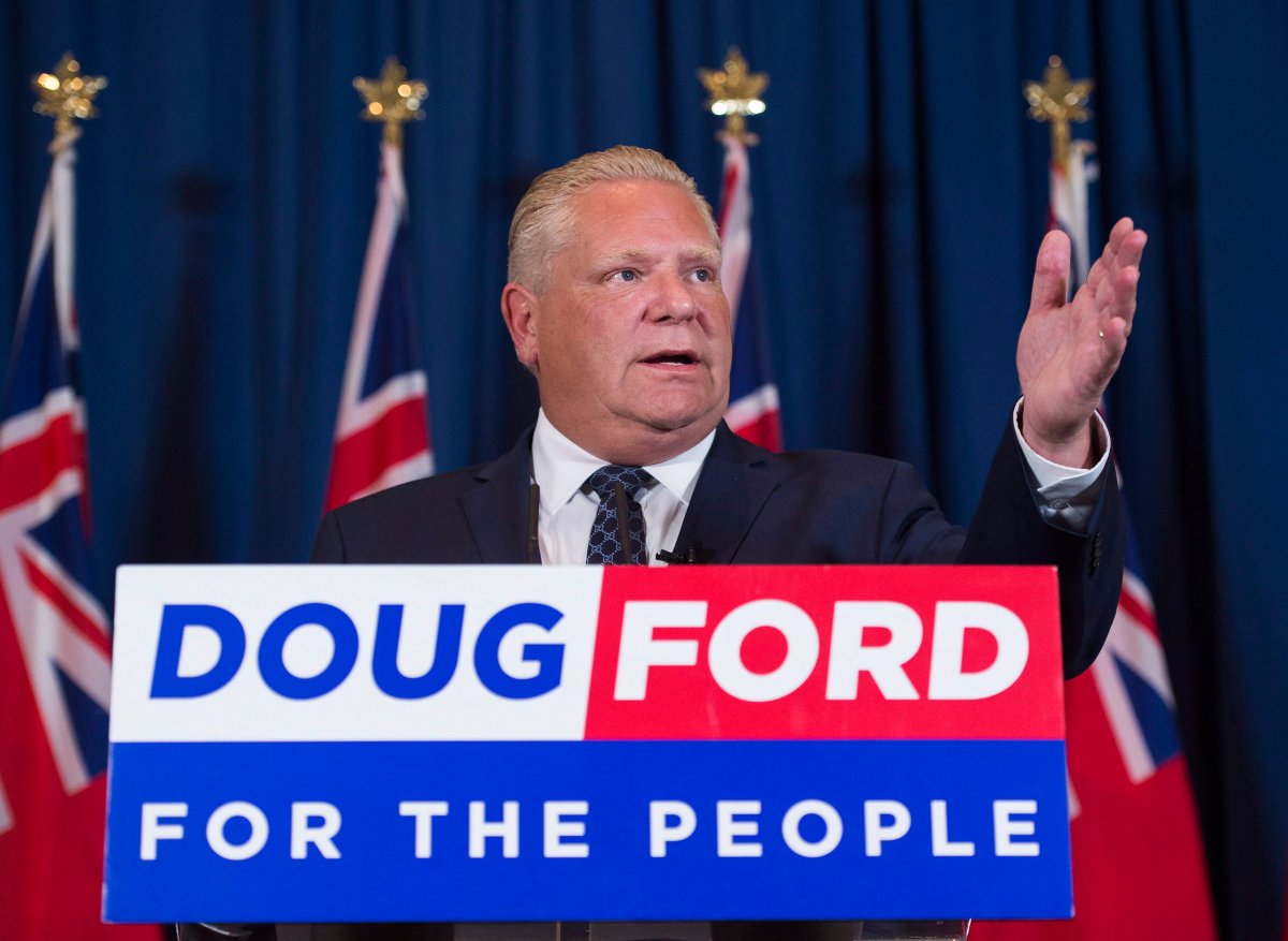 Ontario premier-elect Doug Ford speaks to the media after winning the Ontario Provincial election in Toronto, on Friday, June 8, 2018. 