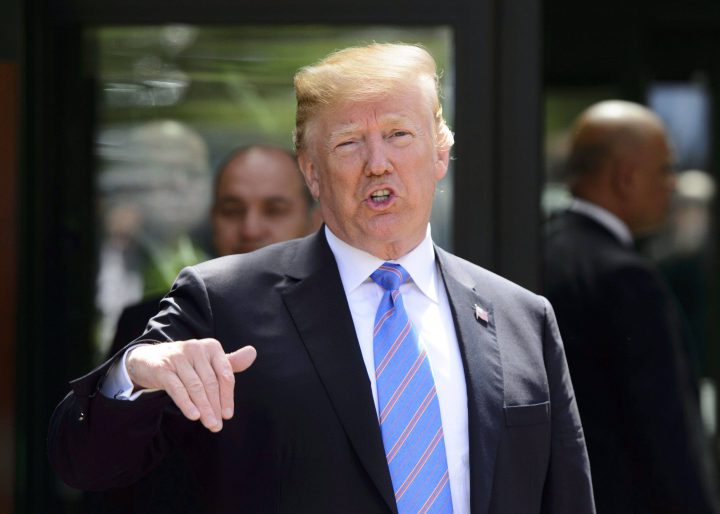 U.S. President Donald Trump leaves the G7 Leaders Summit in La Malbaie, Que., on Saturday, June 9, 2018.