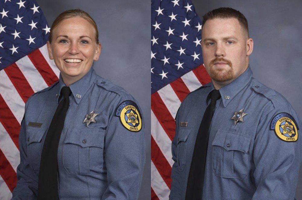 This undated photo combo provided by Kansas City, Kansas police department shows from left, Deputy Theresa King and Deputy Patrick Rohrer. via AP).