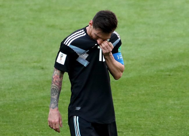 Lionel Messi of Argentina reacts after missing a penalty during the FIFA World Cup 2018 group D match between Argentina and Iceland in Moscow, Russia, June 16, 2018.