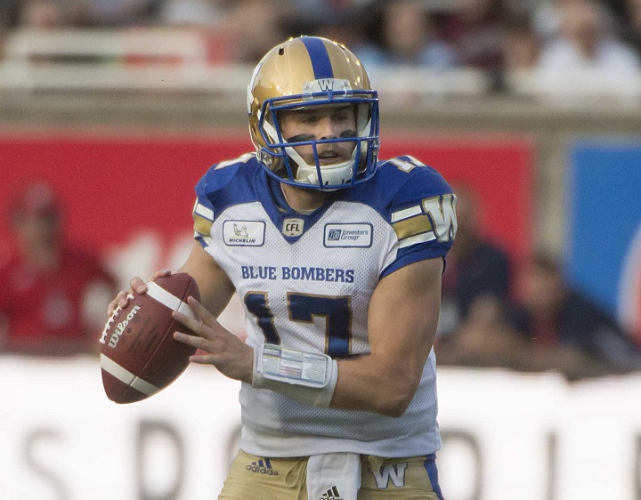 Winnipeg Blue Bombers quarterback Chris Streveler searches for a free receiver during Friday's CFL game against the Montreal Alouettes.