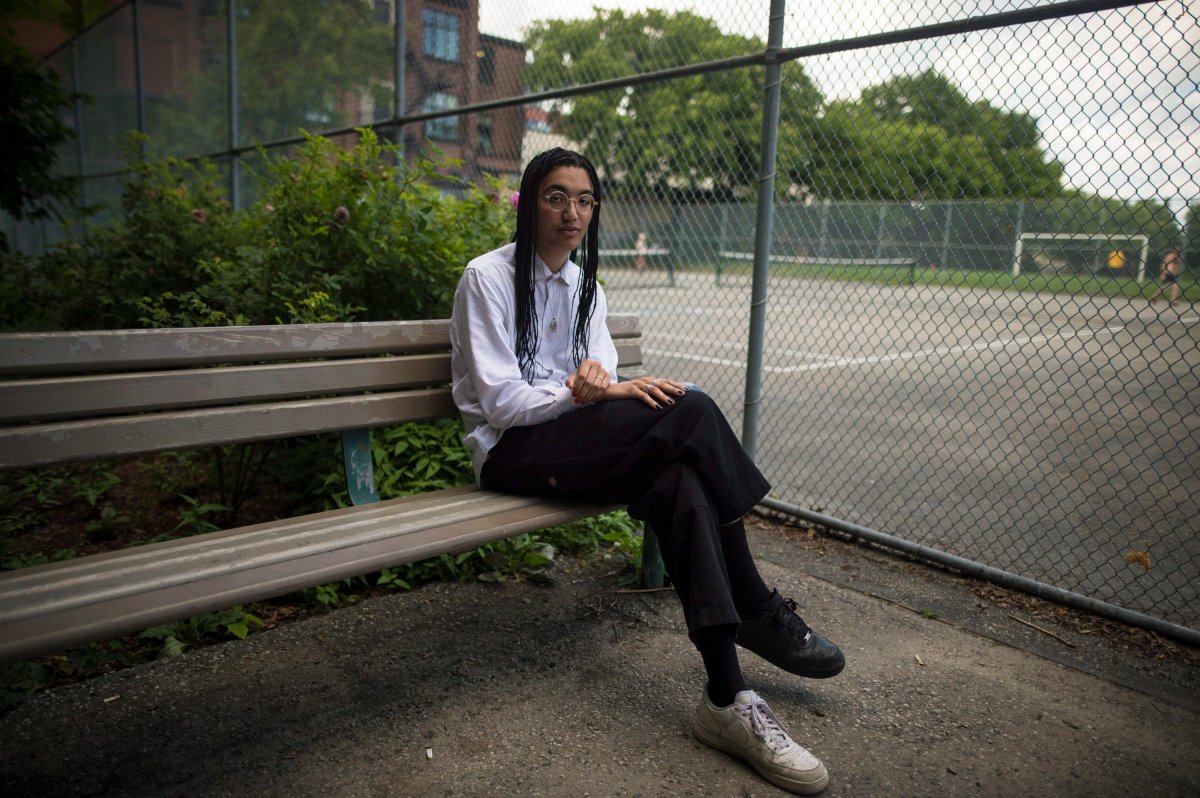 Noah Brown, a grade 12 student from Etobicoke School of the Arts, poses for a photo at Sorauren Park in Toronto on Thursday, June 28, 2018. Students from the Toronto school are calling for the resignation of a principal who created a list of black students to track their performance. 