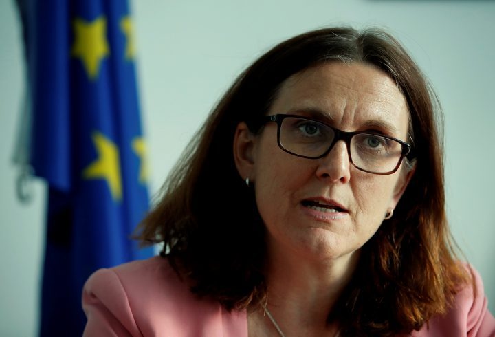 European Trade Commissioner Cecilia Malmstrom attends an interview with Reuters.