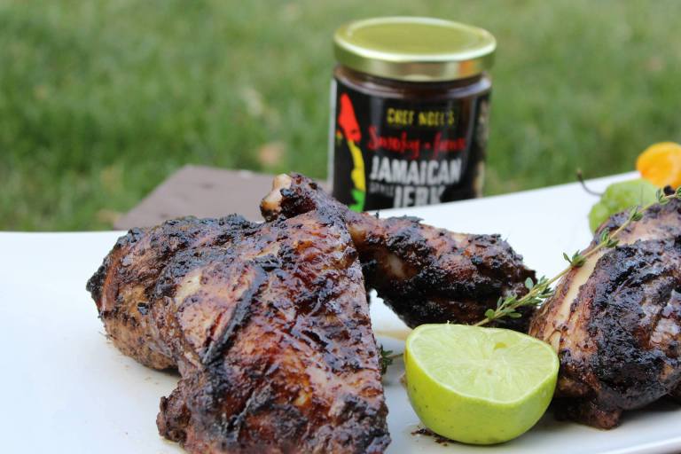 A picture of jerk chicken.