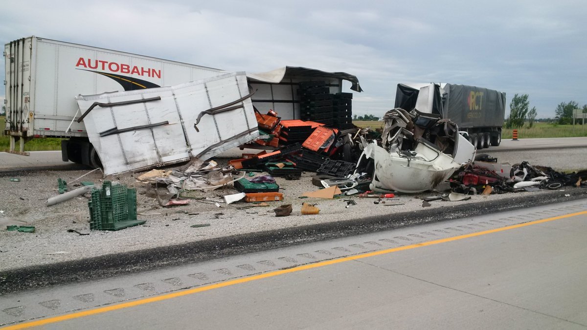 OPP say one person is dead after a tractor trailer lost control, crossed the median and collided with another tractor trailer. 