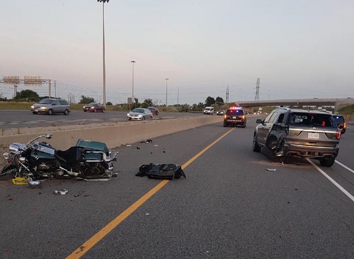 OPP are investigating after a 47-year-old woman died when her motorcycle collided with an SUV.   