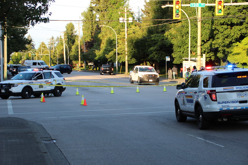 Surrey RCMP on scene of a serious crash in Newton May 31, 2018.