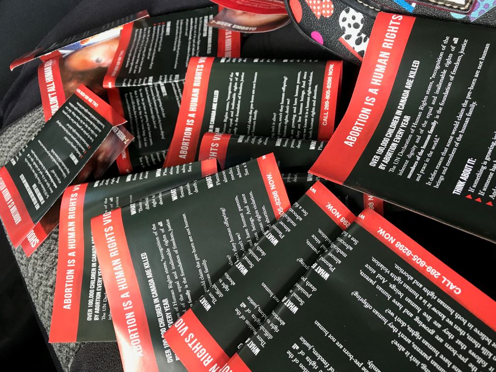 Anti-abortion flyers distributed in New Westminster on Thursday.