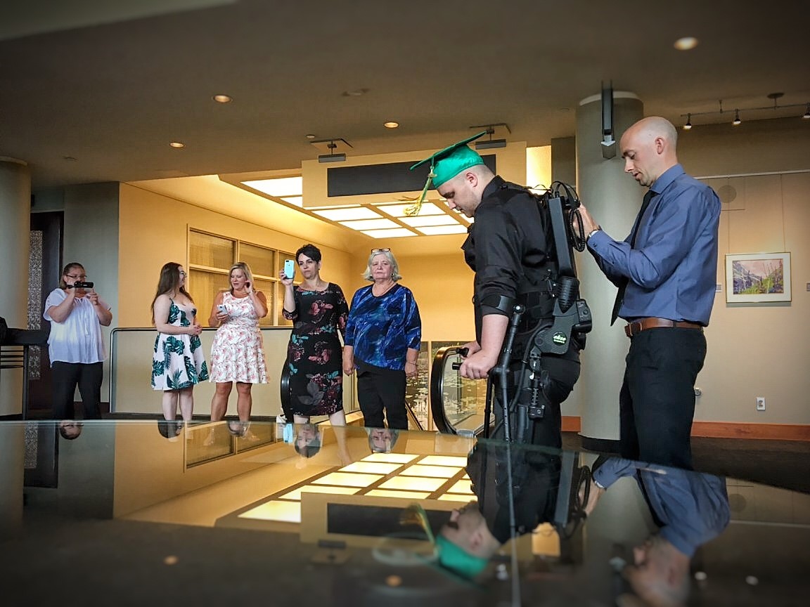 Alex McEwan in his exoskeleton