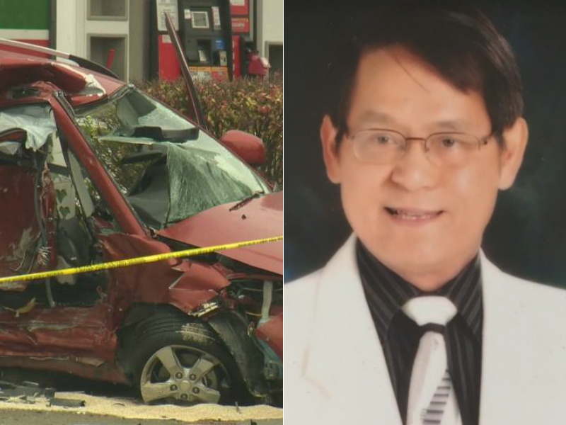 At left, the scene of the crash that killed Alphonsus Hui in 2015.