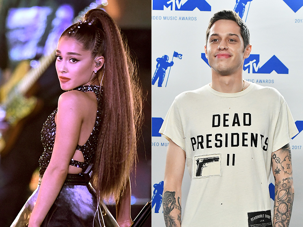 Ariana Grande and Pete Davidson, both pictured in 2018.