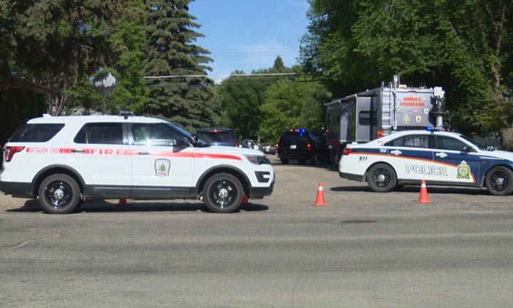 A standoff that lasted for hours in Saskatoon ended after police shot a man with a bean bag round.