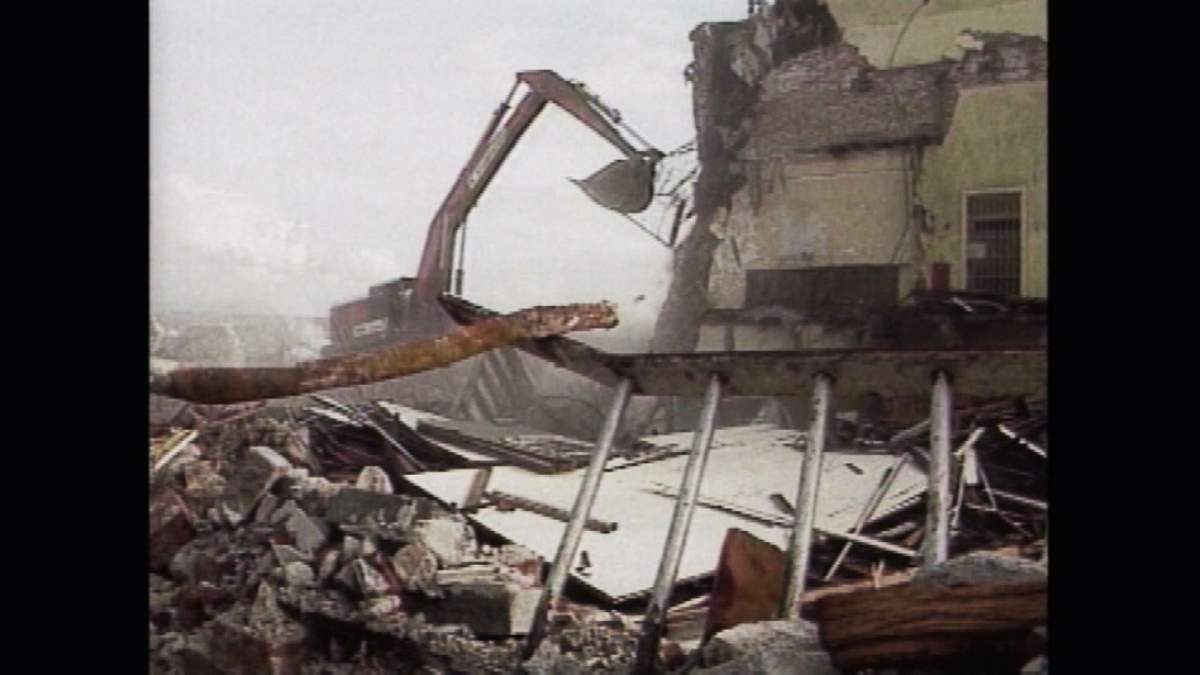 A file photo of the B.C. Penitentiary on Columbia Street in New Westminster being demolished, after more than 100 years as a prison.