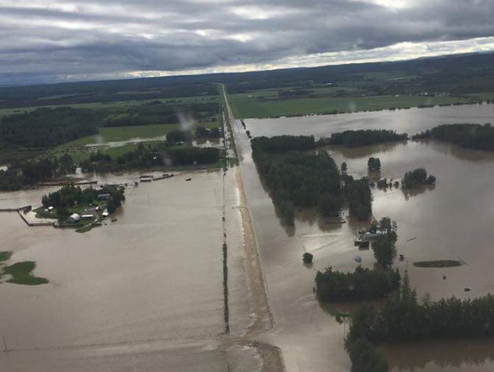 Aerial photo taken on June 13, 2018 of flooding at the intersection of Highway 2 and Highway 33 east of Driftpile, Alta.
