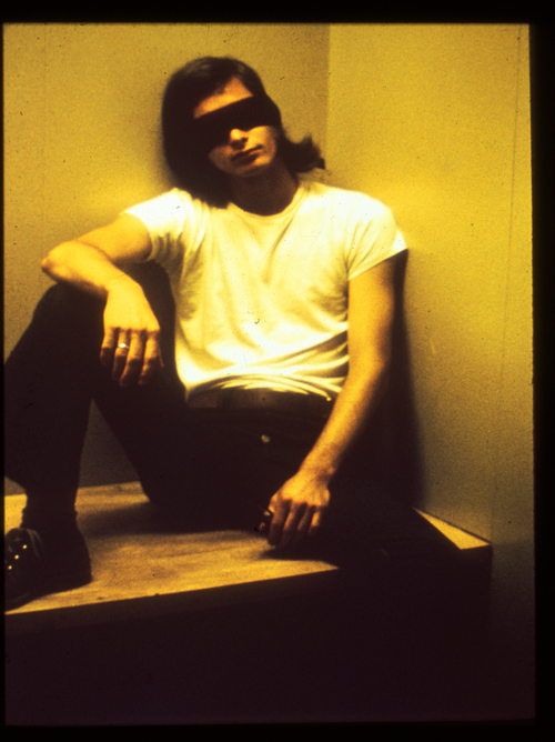 A blindfolded prisoner is shown during the 1971 Stanford Prison Experiment.