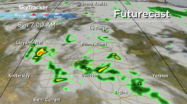 Brace for rain and thunderstorms throughout Canada Day across central Saskatchewan.