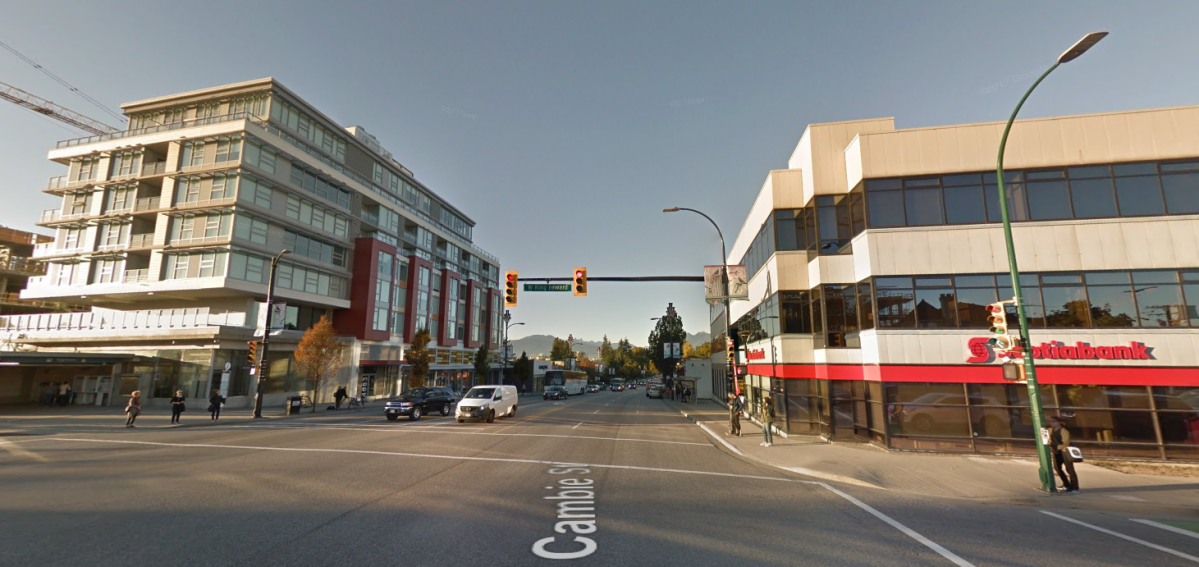 The intersection of Cambie Street and West King Edward Avenue, where a woman was made to take $6,000 out of an ATM and hand it over to CRA scammers.