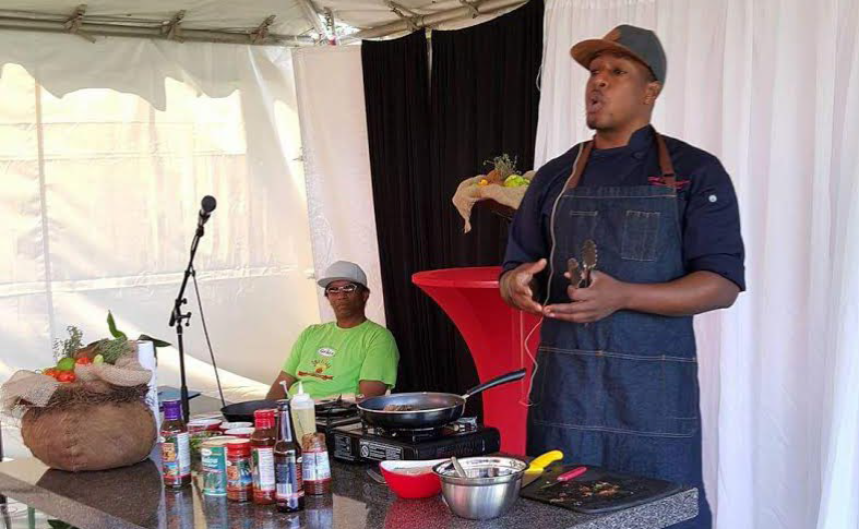Chef Noel Cunningham gives a food demonstration on Caribbean cuisine.