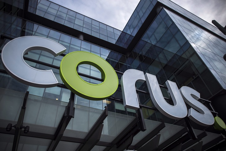 The new Corus logo at Corus Quay in Toronto is photographed on Friday, June 22, 2018. 