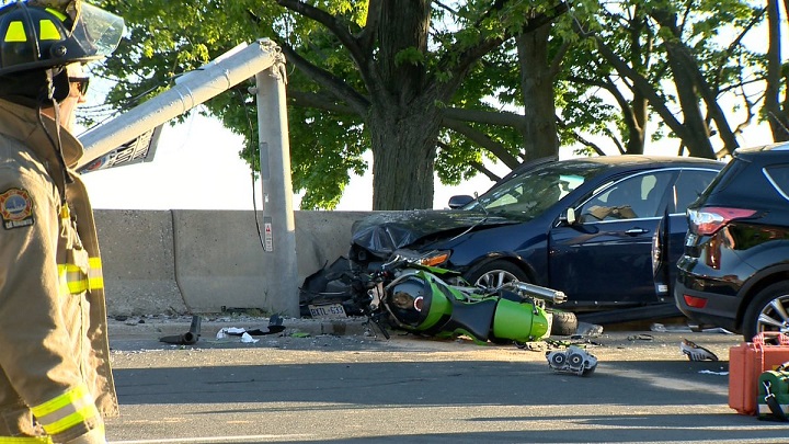 Scene of  the crash near Exhibition Place on Saturday. 
